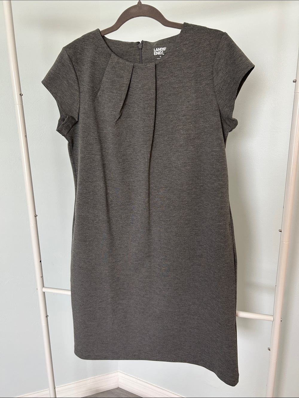 Lands' End Gray Cap-Sleeve Ponte Sheath Mini Dress - Size 12